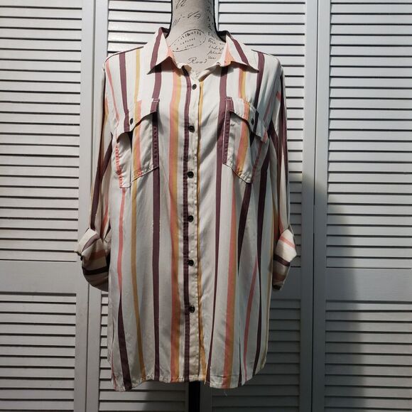 a.n.a Tops - A.N.A. Button up Shirt Women's XL Striped Multicolor Roll‎ Tab Long Sleeve Top